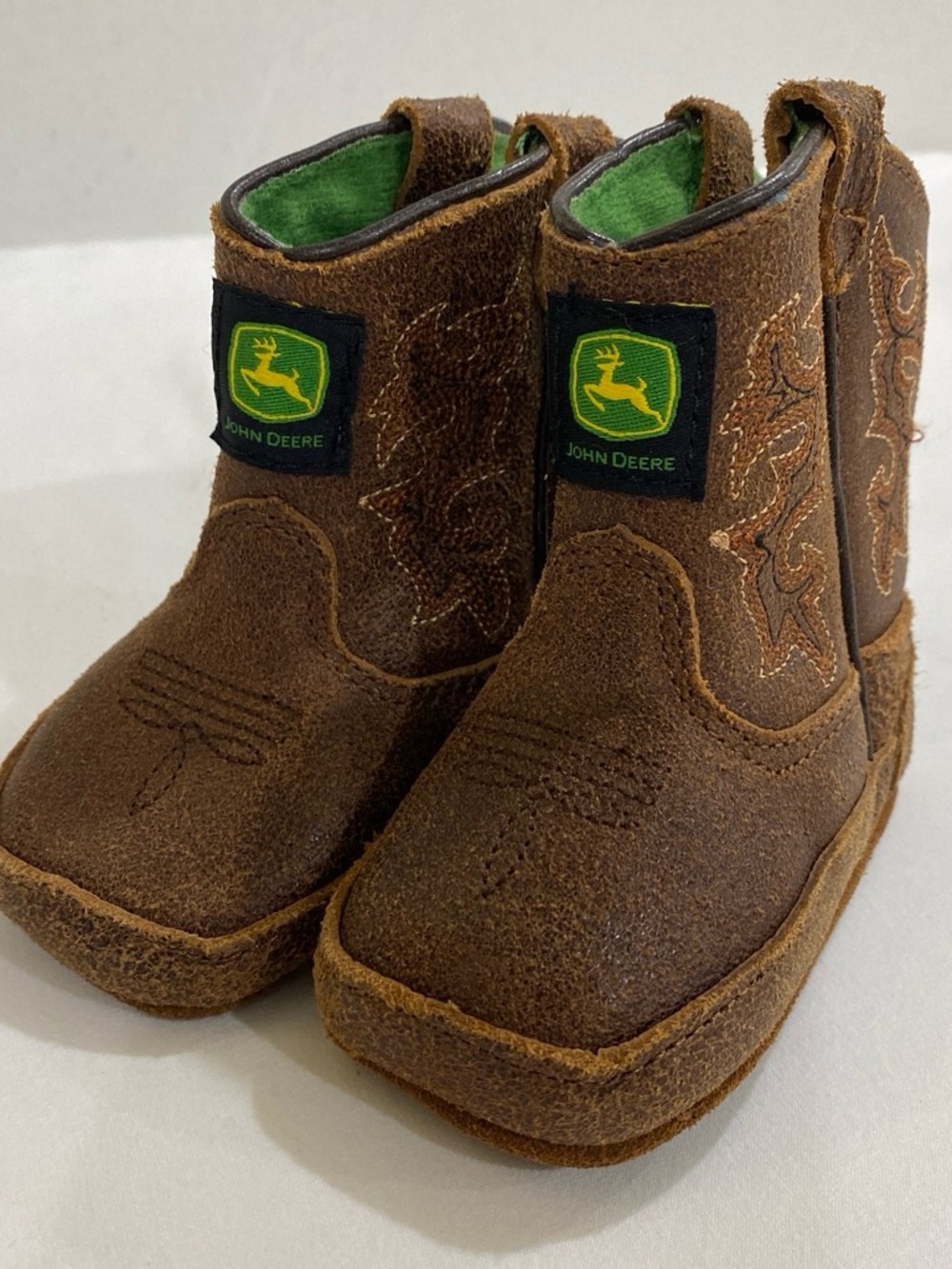 Baby John Deere Booties Brown Cowboy Boots with Green Lining 2 months Infant